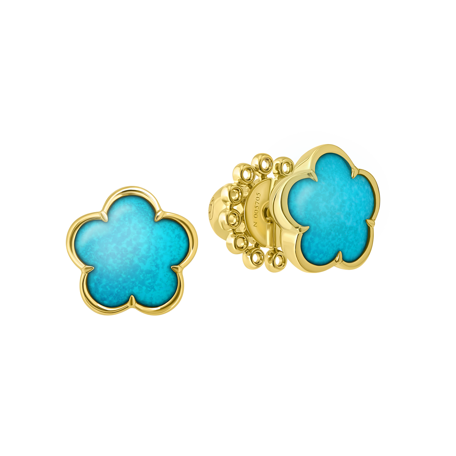 Пусеты с бирюзой, желтое золото