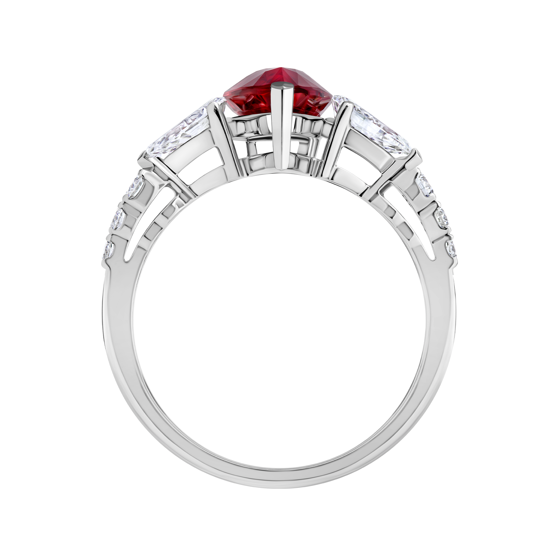 Кольцо с рубином и бриллиантами, белое золото