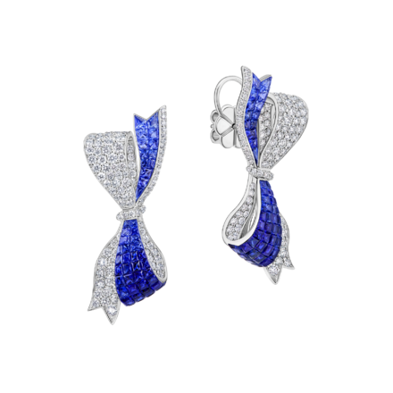 Пусеты с сапфирами и бриллиантами, белое золото 1
