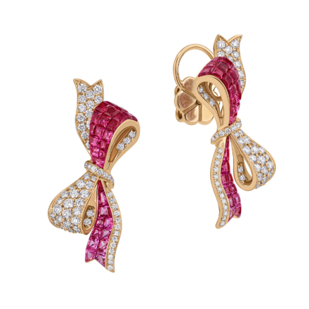 Серьги с рубинами, розовыми сапфирами и бриллиантами, розовое золото 1