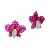 Серьги с рубинами и бриллиантами, белое золото