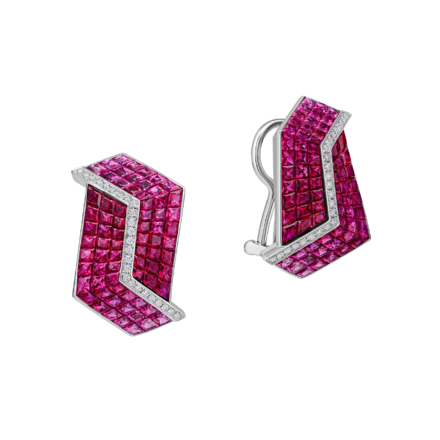 Серьги с рубинами и бриллиантами, белое золото 1