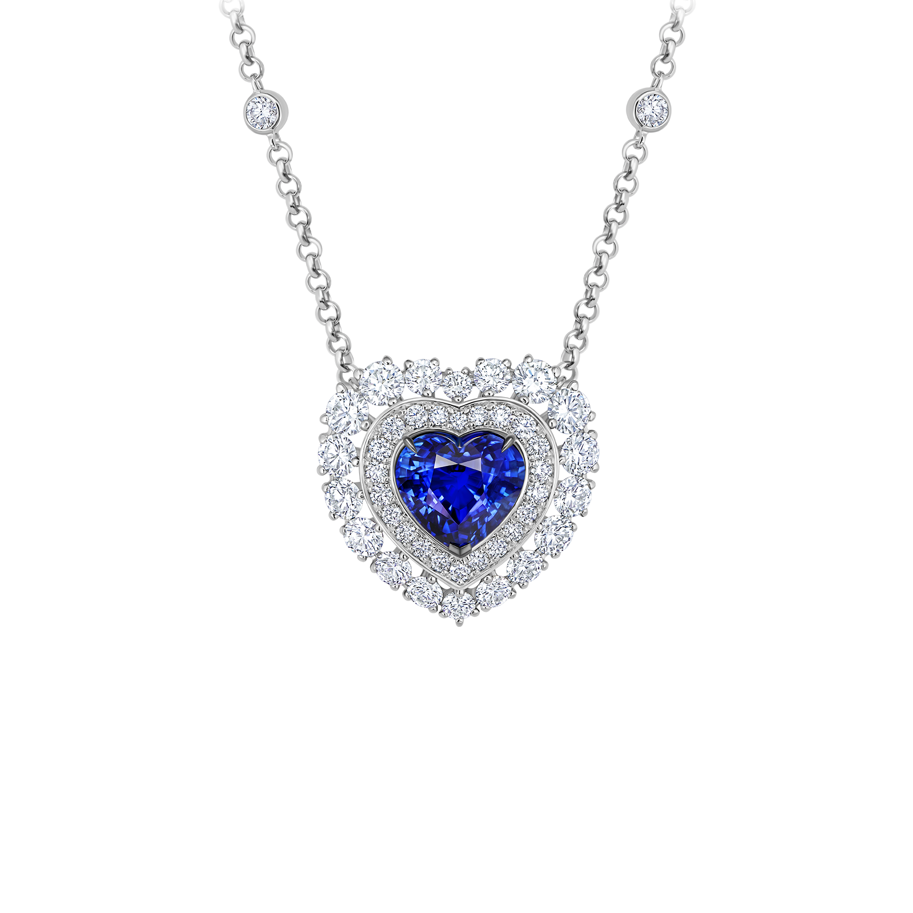 Колье с сапфиром и бриллиантами, белое золото