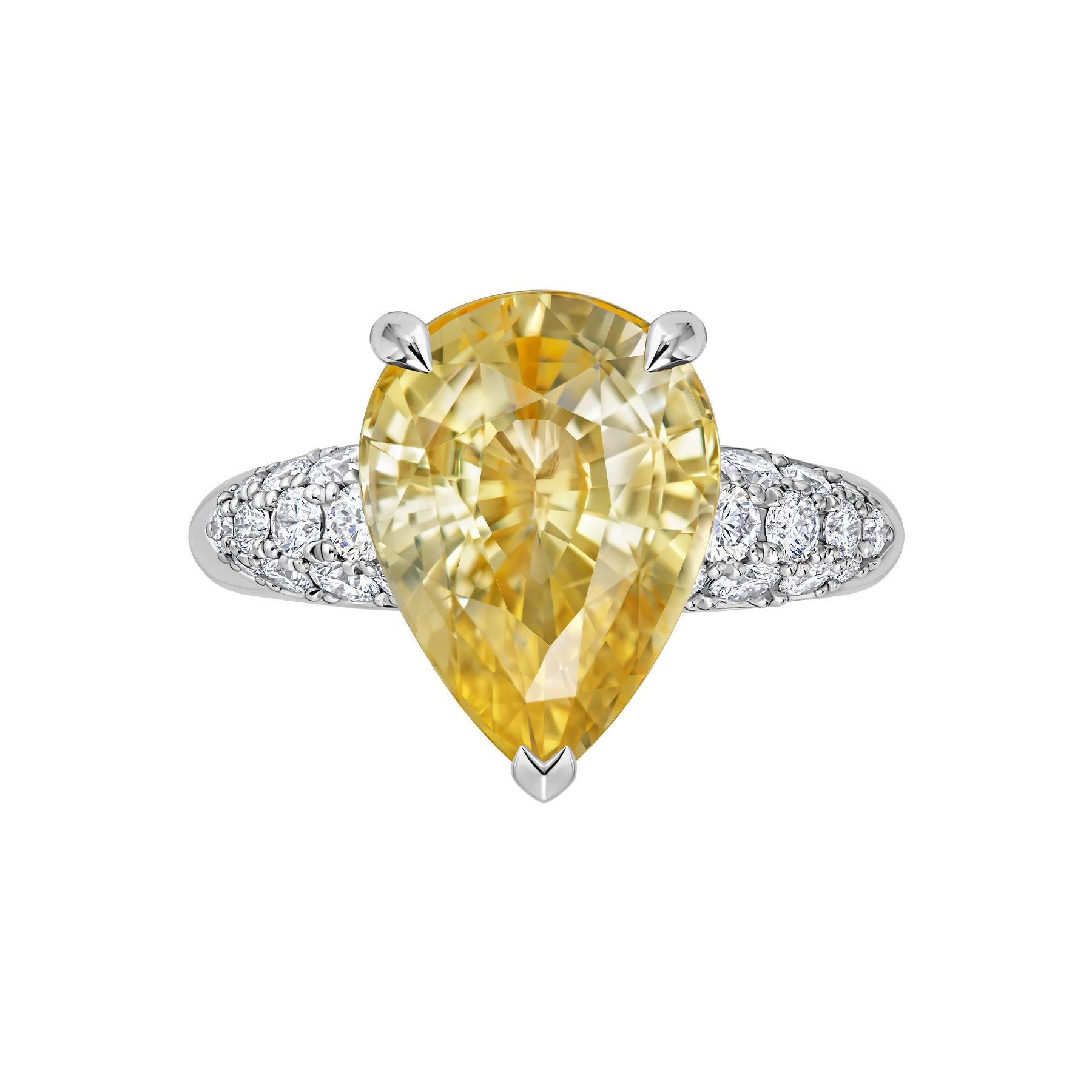 Кольцо с желтым сапфиром и бриллиантами, белое золото