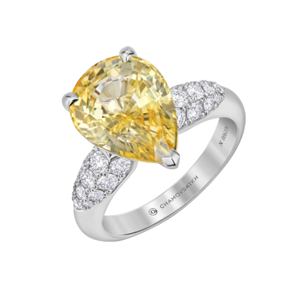 Кольцо с желтым сапфиром и бриллиантами, белое золото 1
