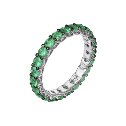 Обручальное кольцо с изумрудами, белое золото 1