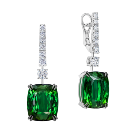 Серьги с турмалинами верделитами и бриллиантами, белое золото 1
