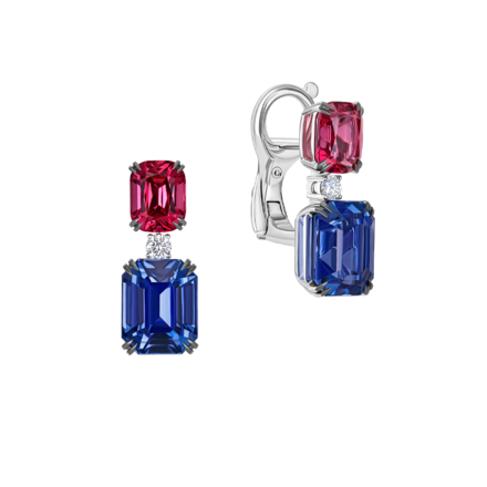 Серьги с сапфирами, шпинелью и бриллиантами, белое золото 1