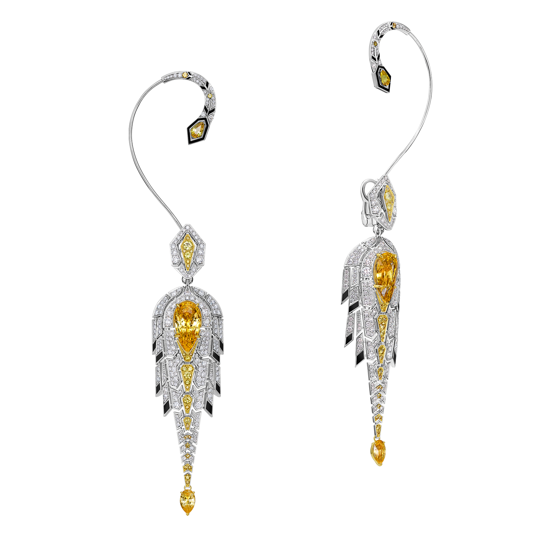 Серьги с желтыми сапфирами и бриллиантами, белое золото, н. керамика