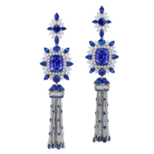 Серьги с танзанитами, сапфирами и бриллиантами, белое золото