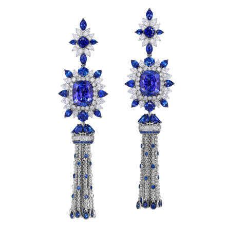 Серьги с танзанитами, сапфирами и бриллиантами, белое золото 1