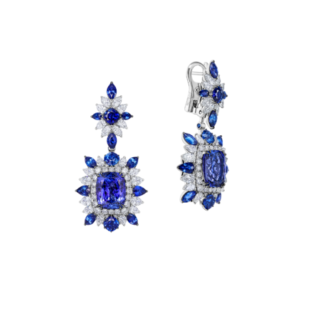 Серьги с танзанитами, сапфирами и бриллиантами, белое золото 3