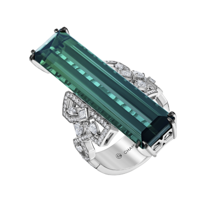 Кольцо с турмалином индиголитом и бриллиантами, белое золото 1