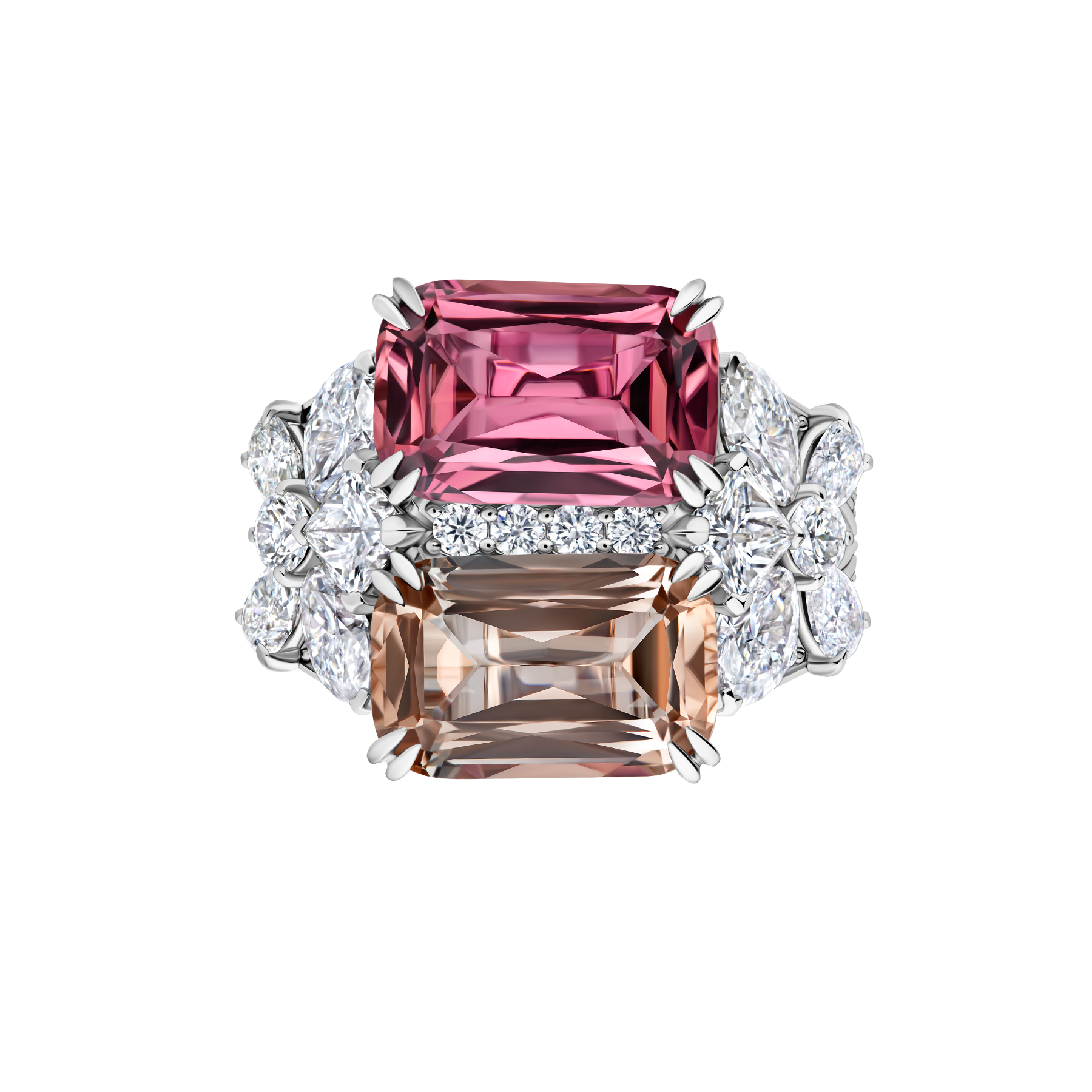 Кольцо с турмалинами и бриллиантами, белое золото