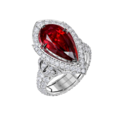 Кольцо с рубинами и бриллиантами, белое золото