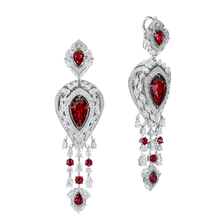 Серьги с рубинами и бриллиантами, белое золото 1