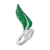 Кольцо с тсаворитами и бриллиантами, белое золото