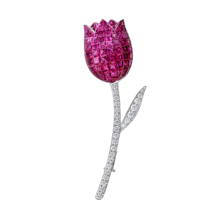 Брошь с рубинами и бриллиантами, белое золото 1