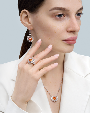 Серьги со спессартинами и бриллиантами, белое золото 2