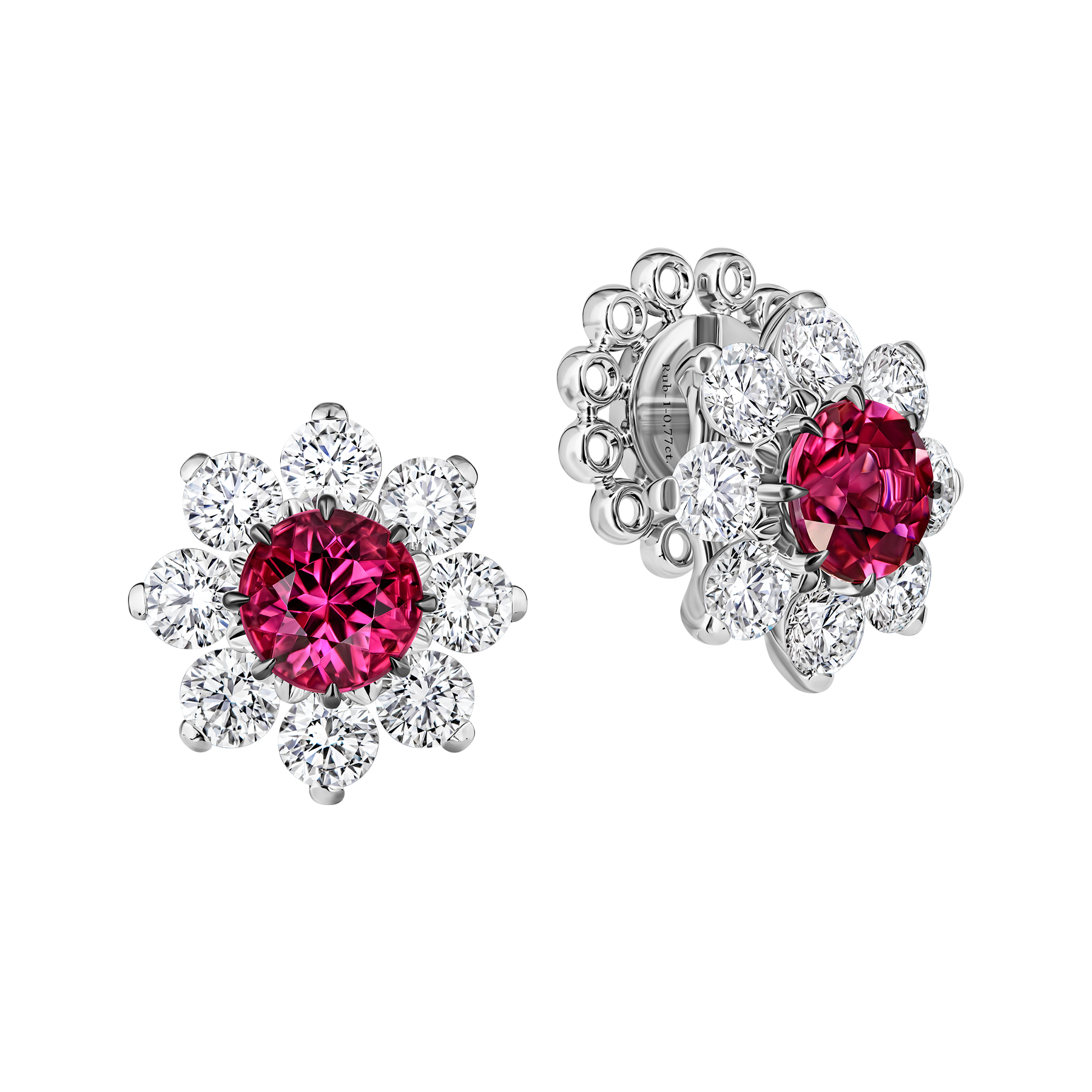 Пусеты с турмалинами рубеллитами и бриллиантами, белое золото