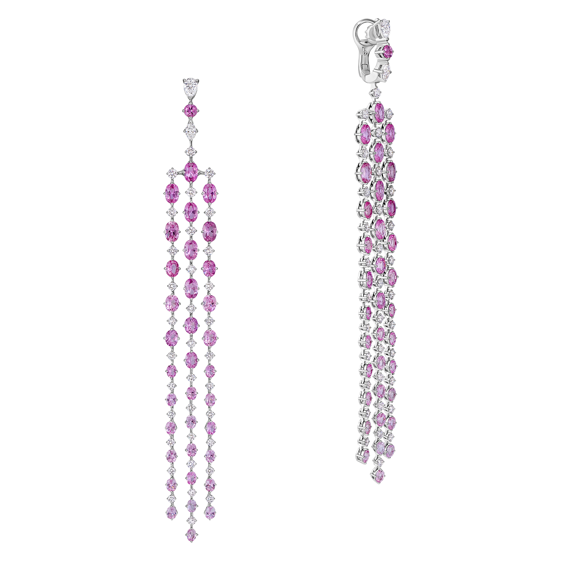 Серьги с розовыми сапфирами и бриллиантами, белое золото