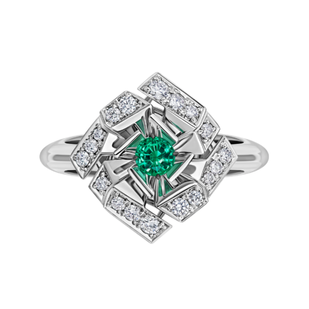 Кольцо с изумрудом и бриллиантами, белое золото 2
