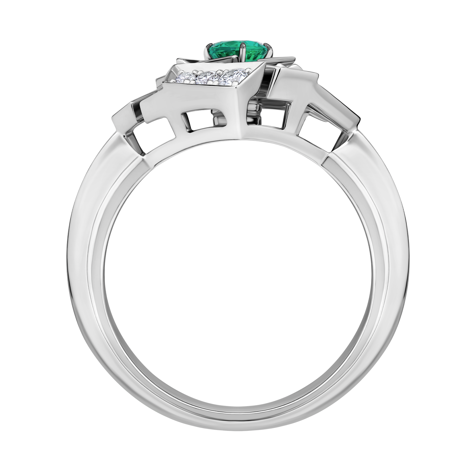Кольцо с изумрудом и бриллиантами, белое золото