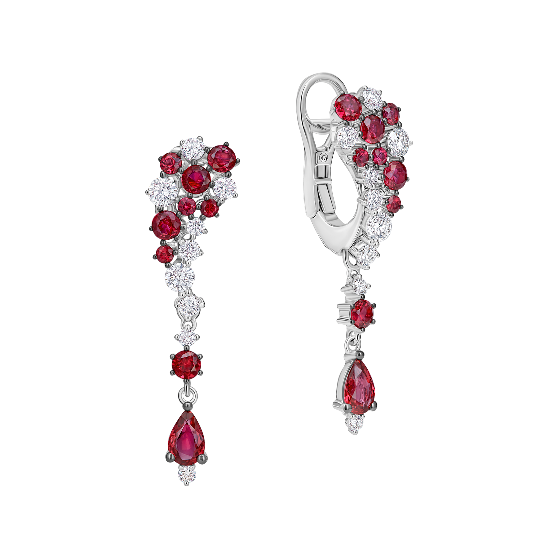 Серьги с рубинами и бриллиантами, белое золото
