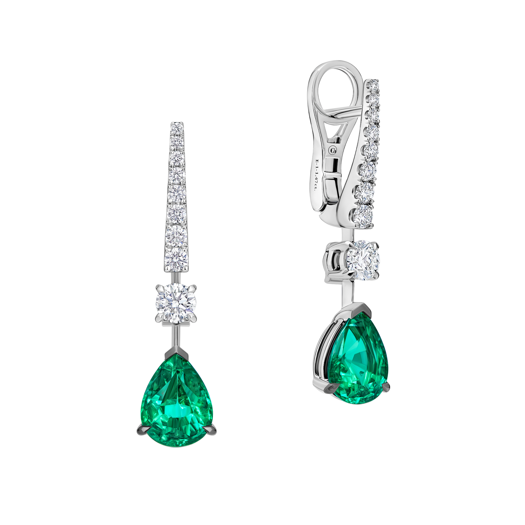 Серьги с изумрудами и бриллиантами, белое золото