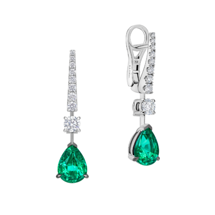 Серьги с изумрудами и бриллиантами, белое золото 1