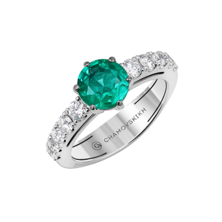 Кольцо с изумрудом и бриллиантами, белое золото 1