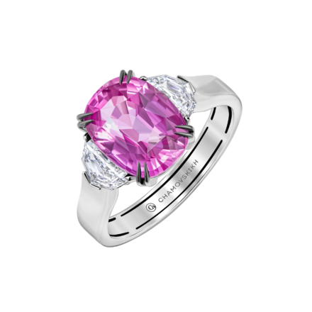 Кольцо с розовым сапфиром и бриллиантами, белое золото 1