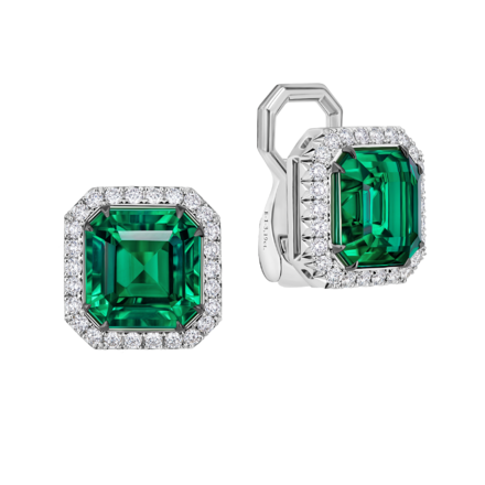 Серьги с изумрудами и бриллиантами, белое золото 1
