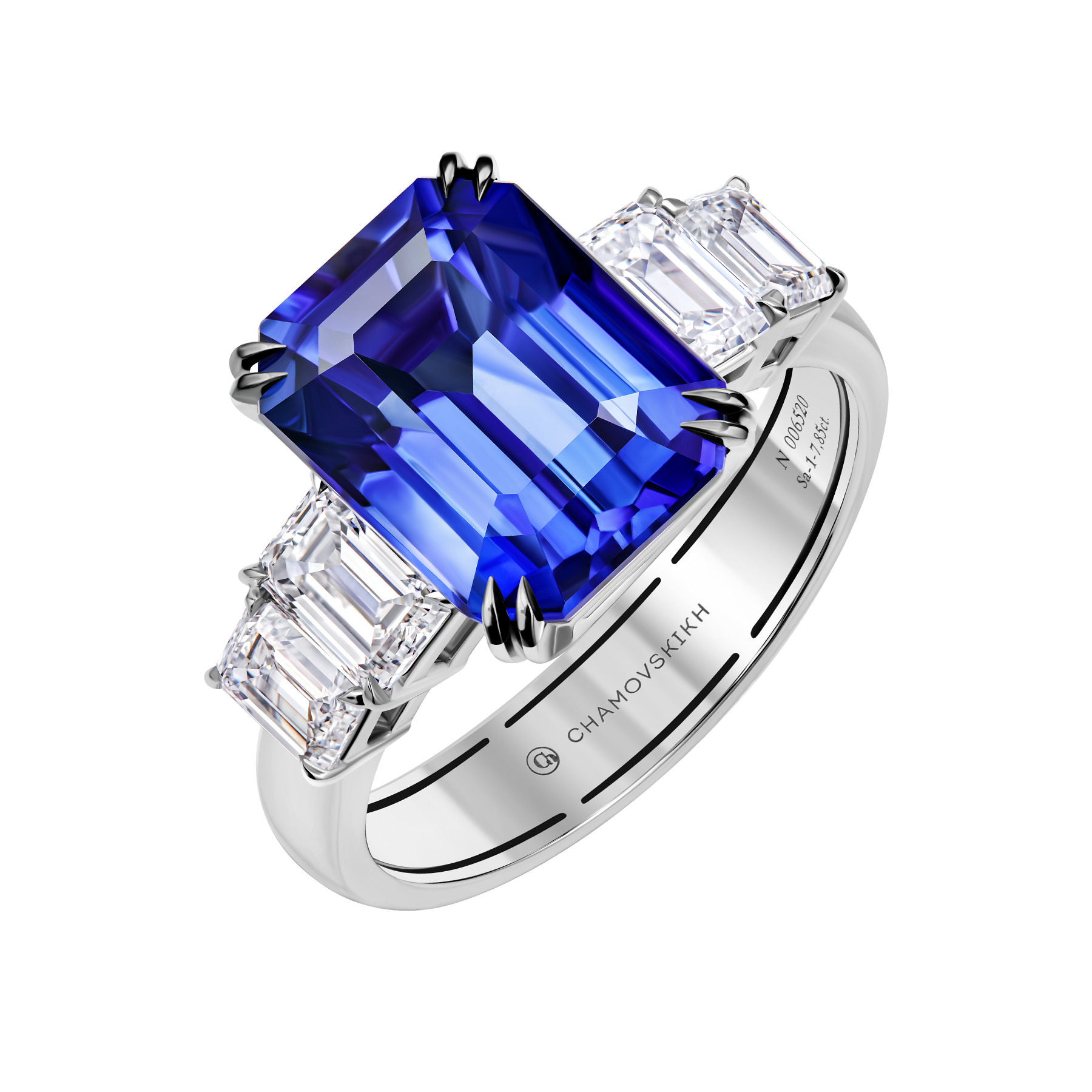 Кольцо с сапфиром и бриллиантами, белое золото