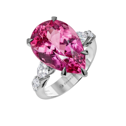 Кольцо с турмалином рубеллитом и бриллиантами, белое золото 1