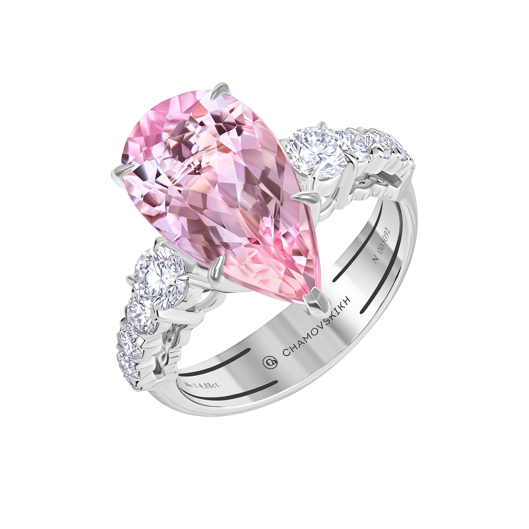 Кольцо с морганитом и бриллиантами, белое золото