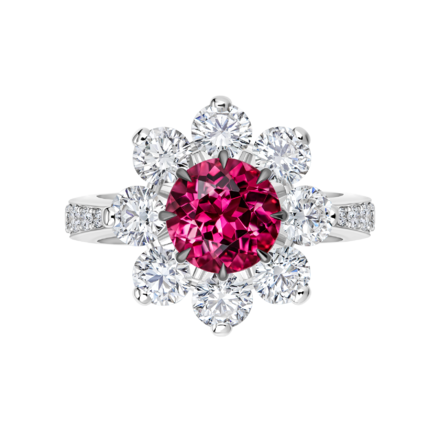 Кольцо с турмалином рубеллитом и бриллиантами, белое золото 2