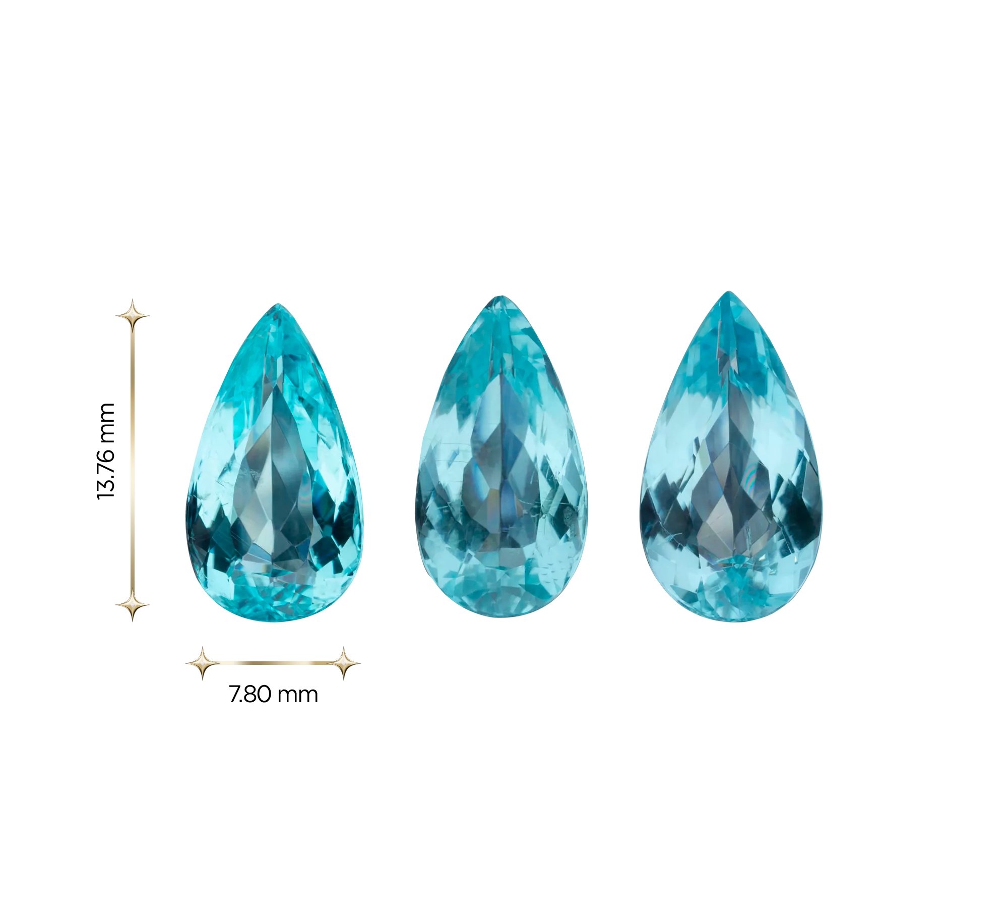 Сет из 3-х Турмалинов Параиба, Груша, 3.02/ 3.18/ 2.66ct