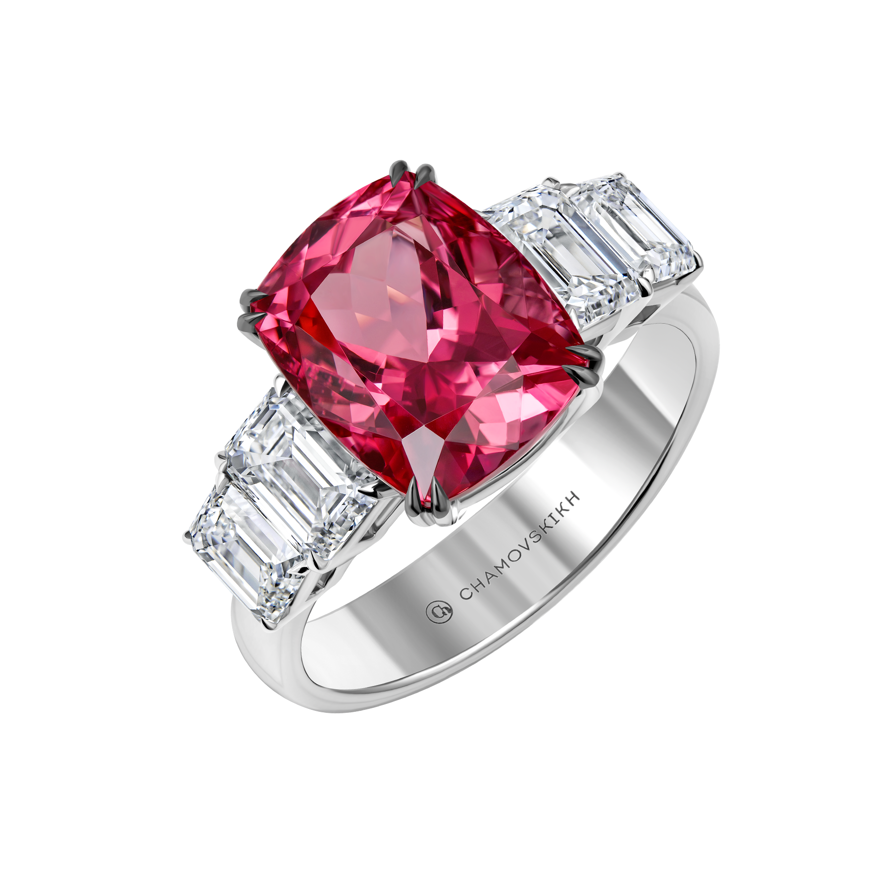 Кольцо со шпинелью и бриллиантами, белое золото