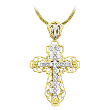 Подвес крест с бриллиантами, желтое и белое золото 2