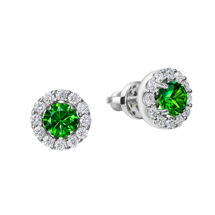 Пусеты с демантоидами и бриллиантами, белое золото 1