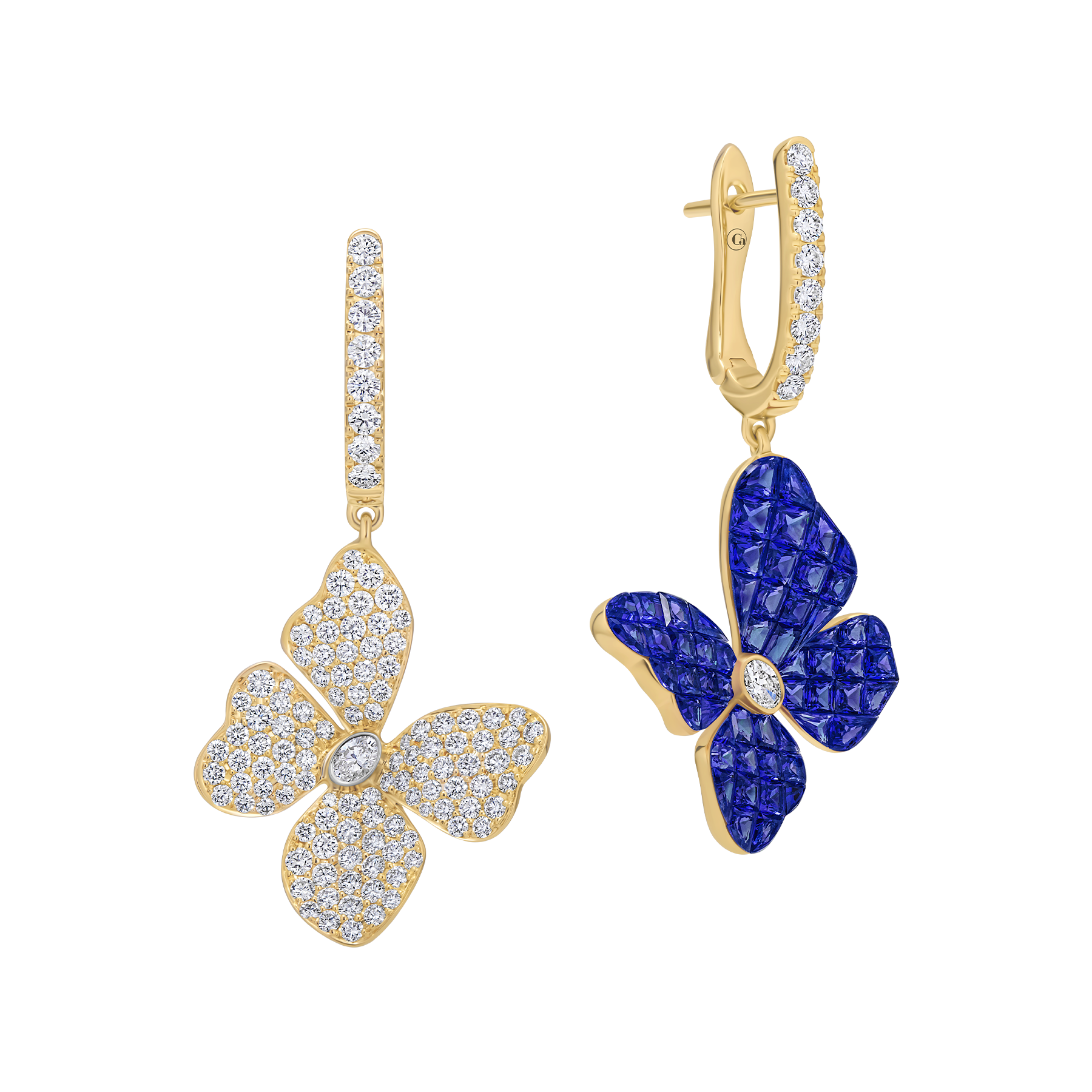 Серьги с сапфирами и бриллиантами, желтое золото