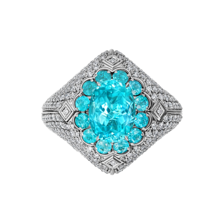 Кольцо с турмалином параибой и бриллиантами, белое золото 2