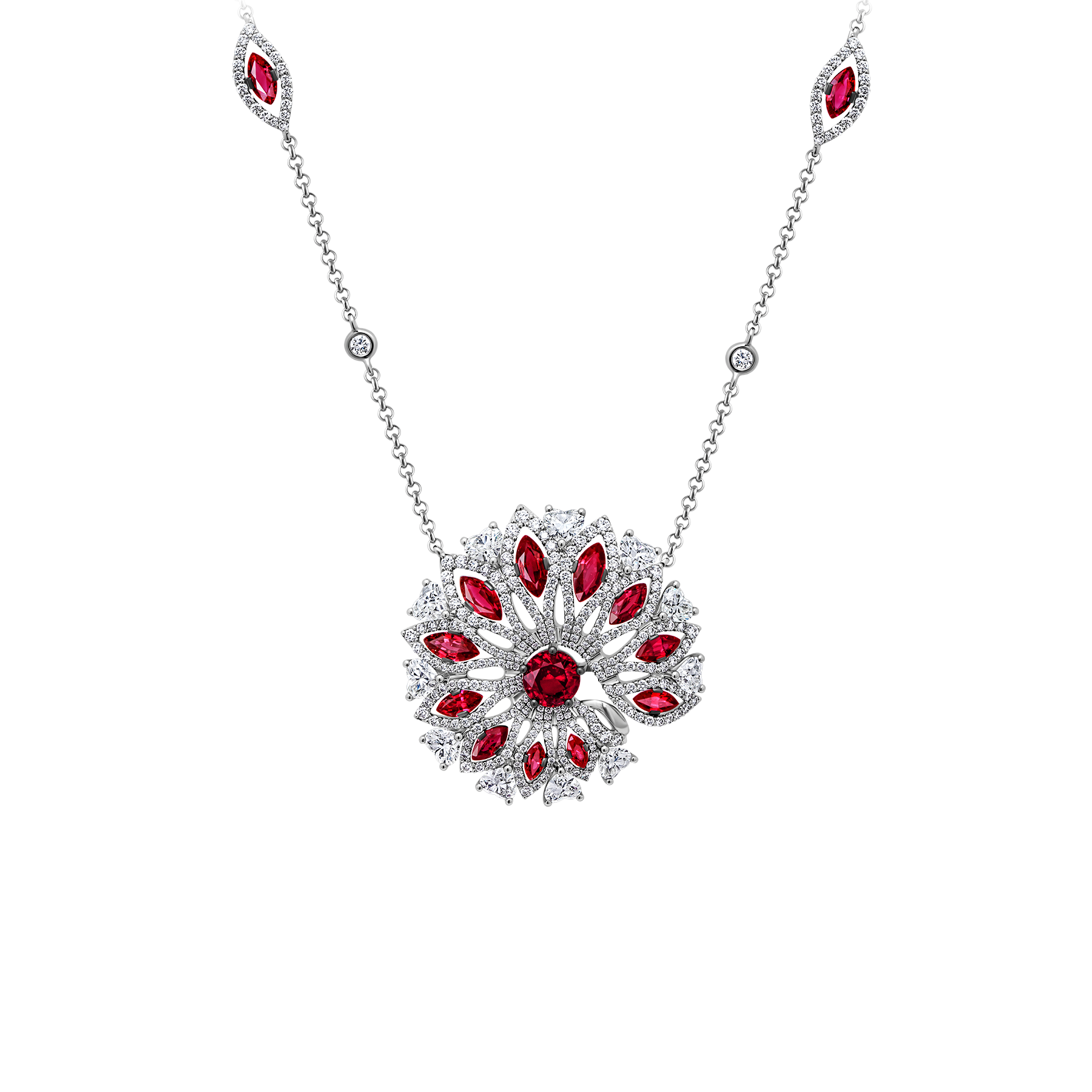 Колье с рубинами и бриллиантами белое золото