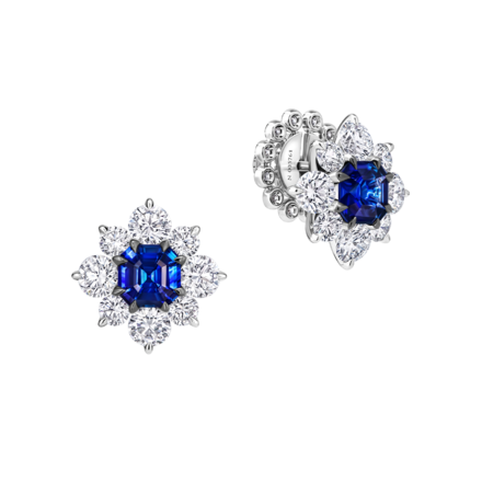 Пусеты с сапфирами и бриллиантами, белое золото 1