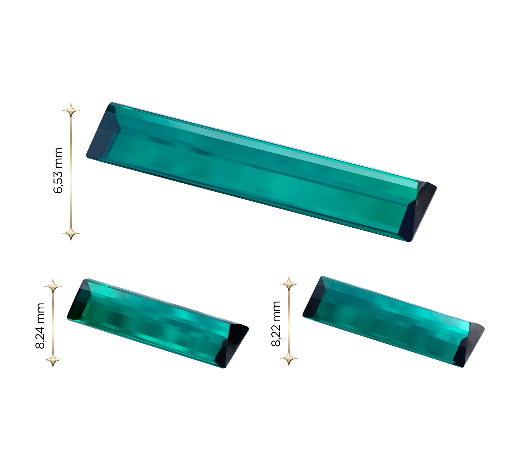 Сет из трёх Турмалинов Индиголитов, Багет, 26,85ct/ 10,56ct/ 10,38ct