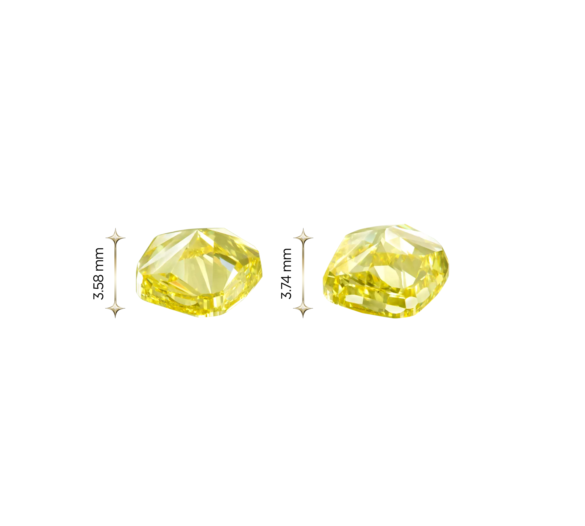 Сет из двух жёлтых бриллиантов, Кушон, 1.01/1.00ct