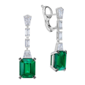Серьги с изумрудами и бриллиантами, белое золото