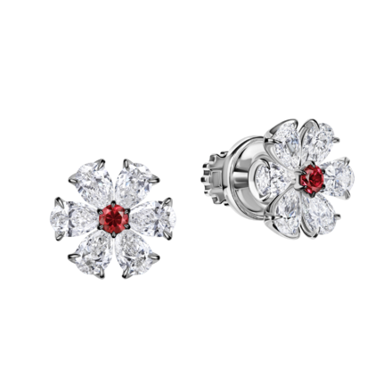 Пусеты с рубинами и бриллиантами, белое золото 1