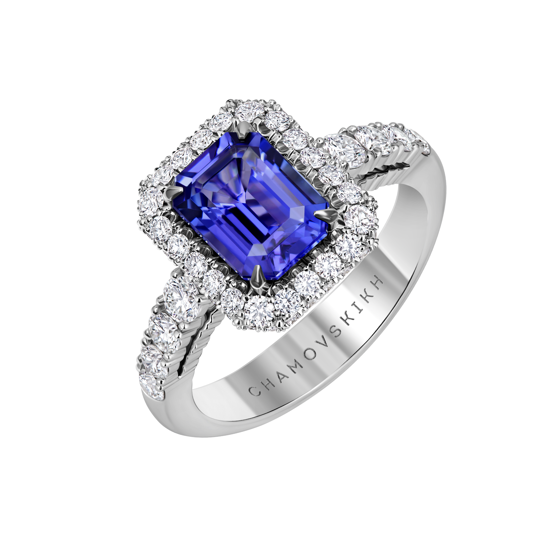 Кольцо с танзанитом и бриллиантами, белое золото